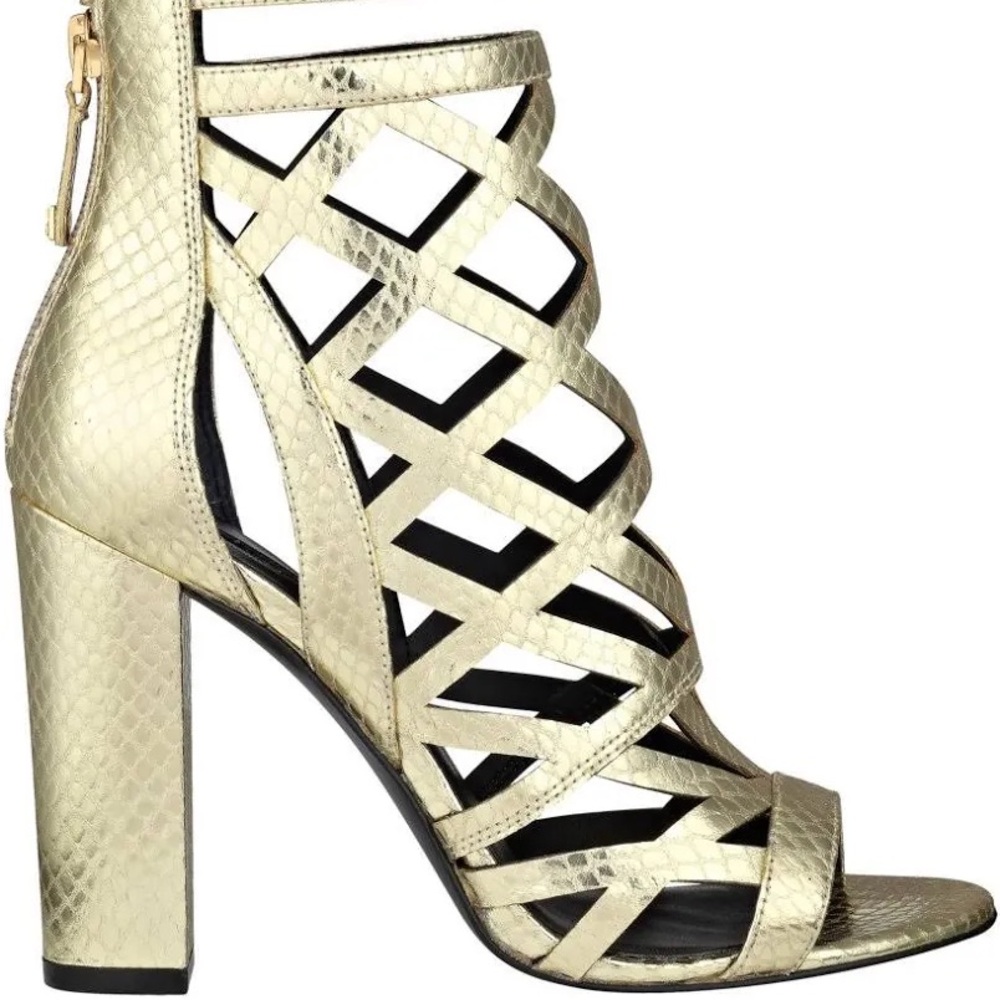 ✨ GUESS “Eriel” Metallic Gold Caged Heels — Size 8 (NWOT) ✨